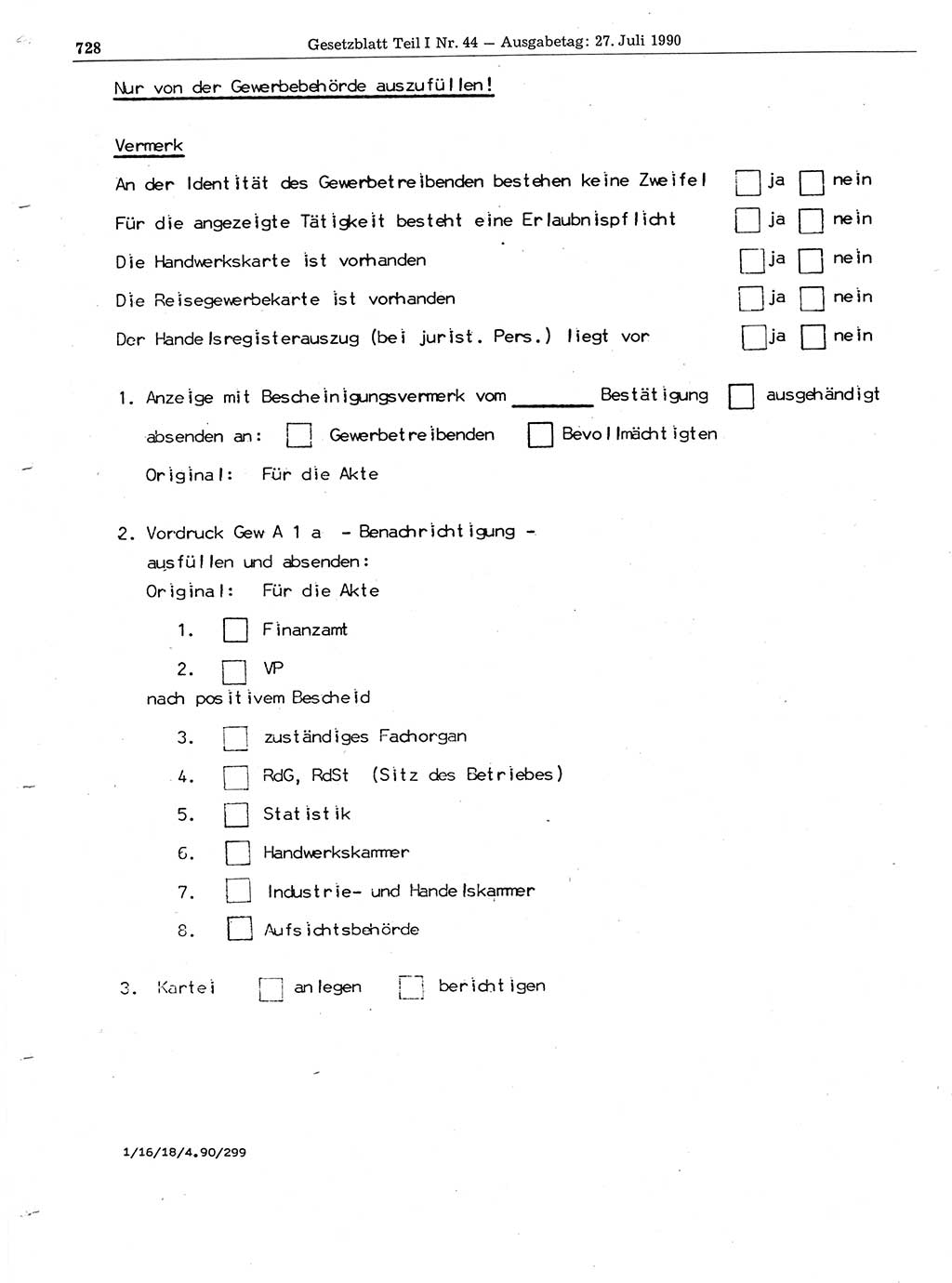 Gesetzblatt (GBl.) der Deutschen Demokratischen Republik (DDR) Teil Ⅰ 1990, Seite 728 (GBl. DDR Ⅰ 1990, S. 728)