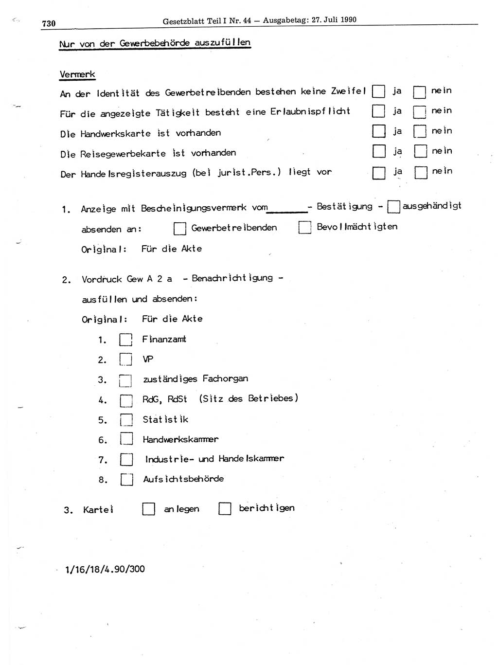 Gesetzblatt (GBl.) der Deutschen Demokratischen Republik (DDR) Teil Ⅰ 1990, Seite 730 (GBl. DDR Ⅰ 1990, S. 730)