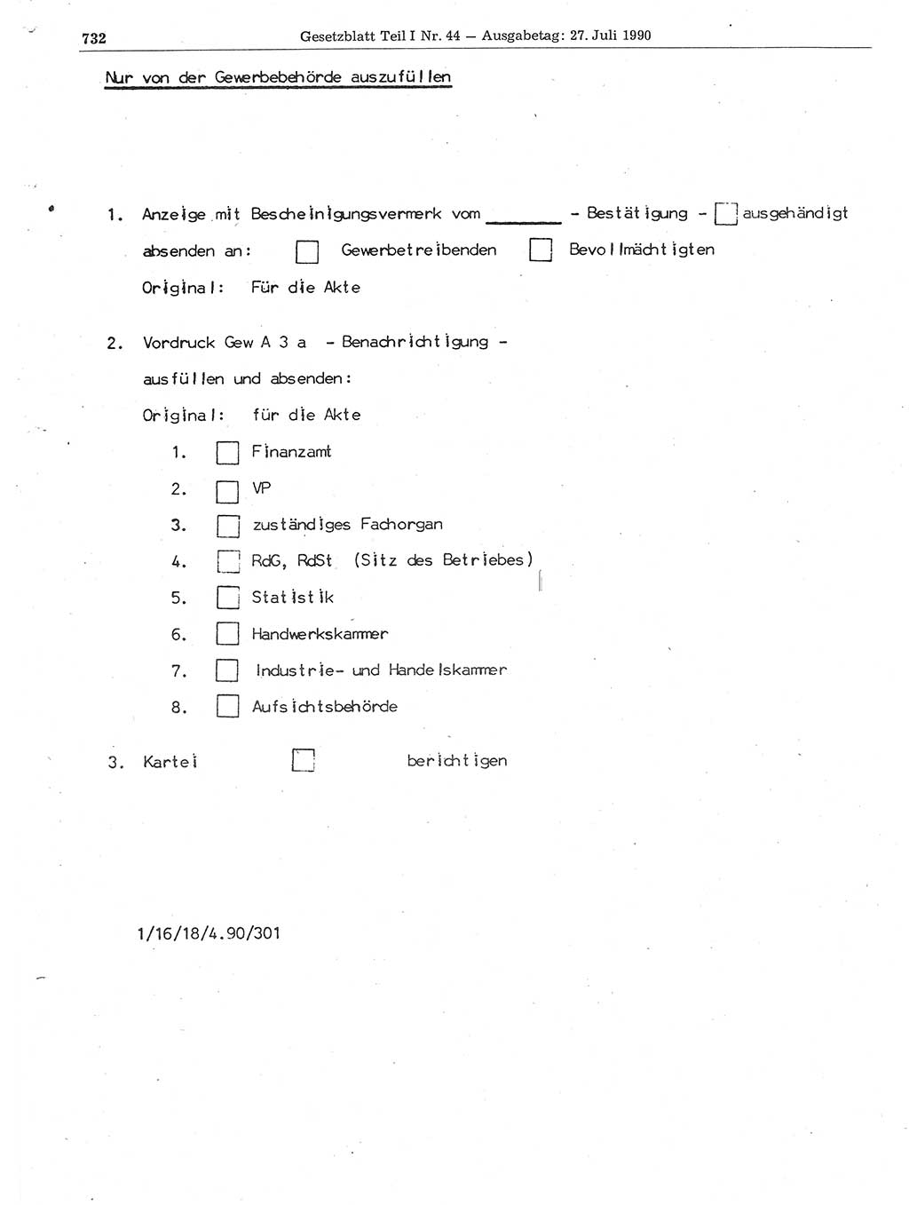 Gesetzblatt (GBl.) der Deutschen Demokratischen Republik (DDR) Teil Ⅰ 1990, Seite 732 (GBl. DDR Ⅰ 1990, S. 732)