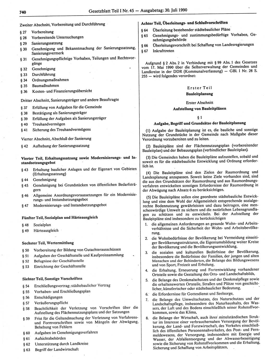 Gesetzblatt (GBl.) der Deutschen Demokratischen Republik (DDR) Teil Ⅰ 1990, Seite 740 (GBl. DDR Ⅰ 1990, S. 740)