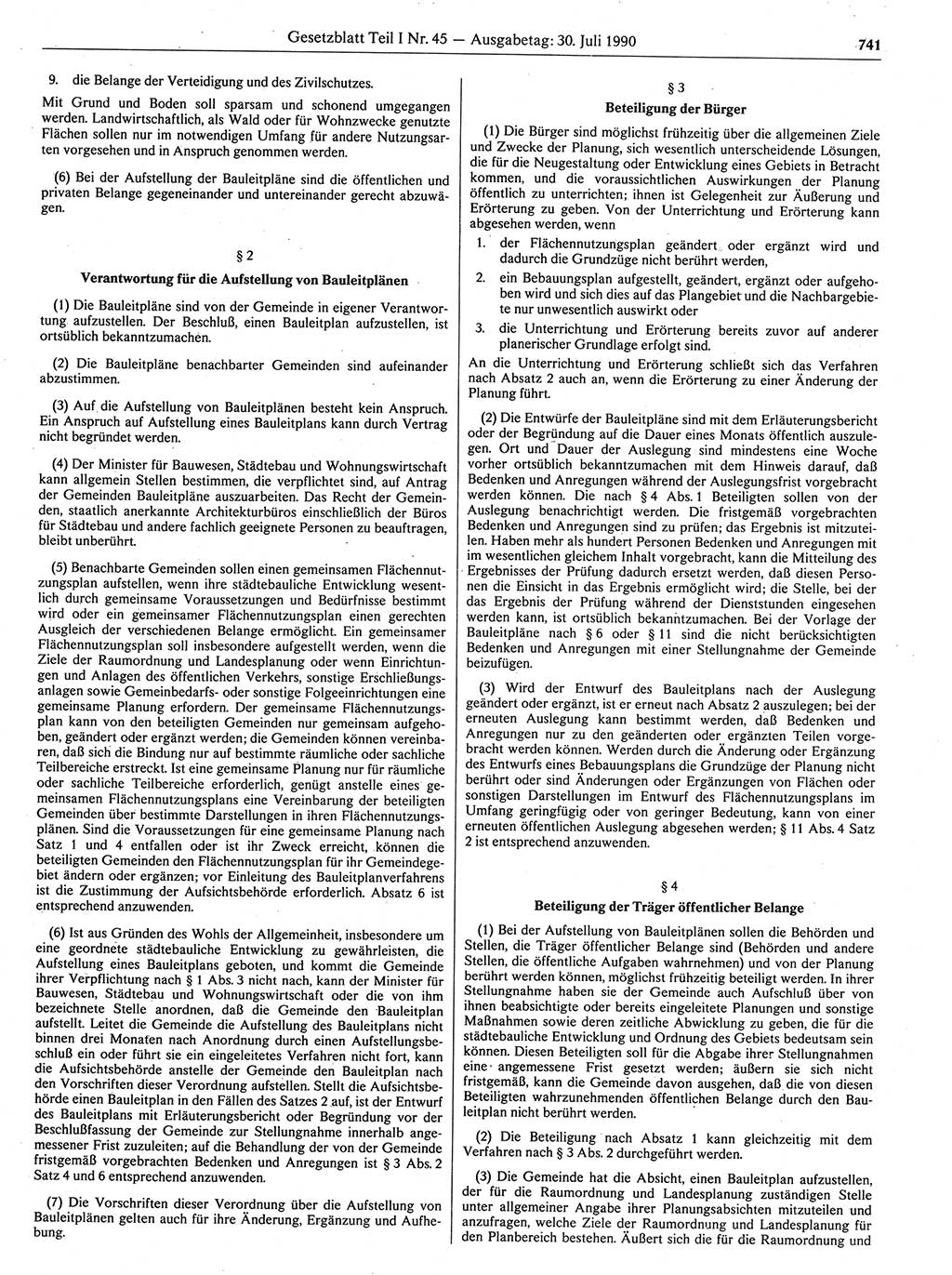 Gesetzblatt (GBl.) der Deutschen Demokratischen Republik (DDR) Teil Ⅰ 1990, Seite 741 (GBl. DDR Ⅰ 1990, S. 741)