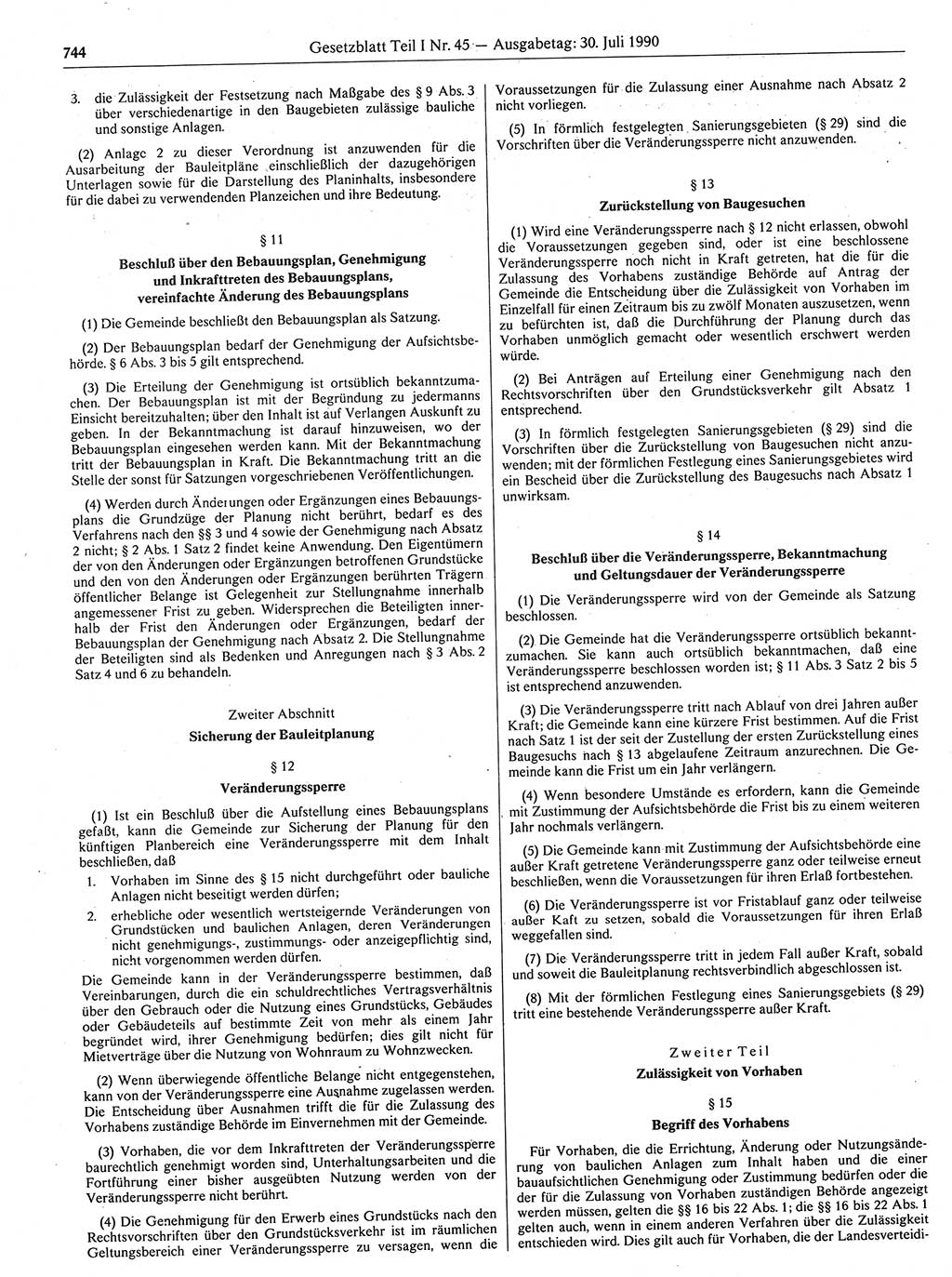 Gesetzblatt (GBl.) der Deutschen Demokratischen Republik (DDR) Teil Ⅰ 1990, Seite 744 (GBl. DDR Ⅰ 1990, S. 744)