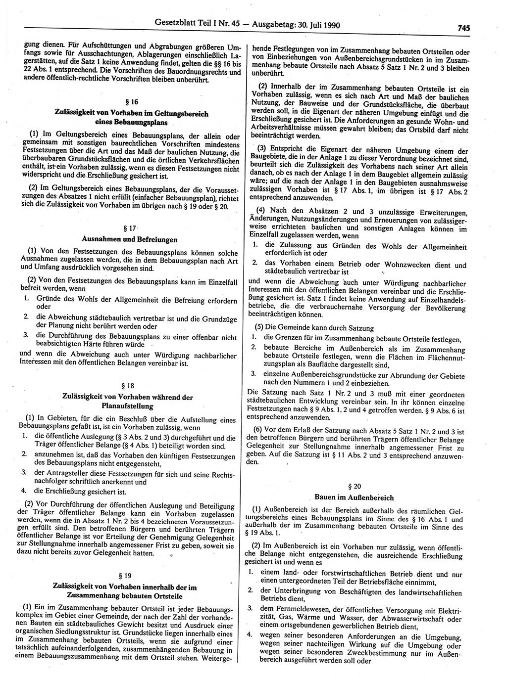 Gesetzblatt (GBl.) der Deutschen Demokratischen Republik (DDR) Teil Ⅰ 1990, Seite 745 (GBl. DDR Ⅰ 1990, S. 745)