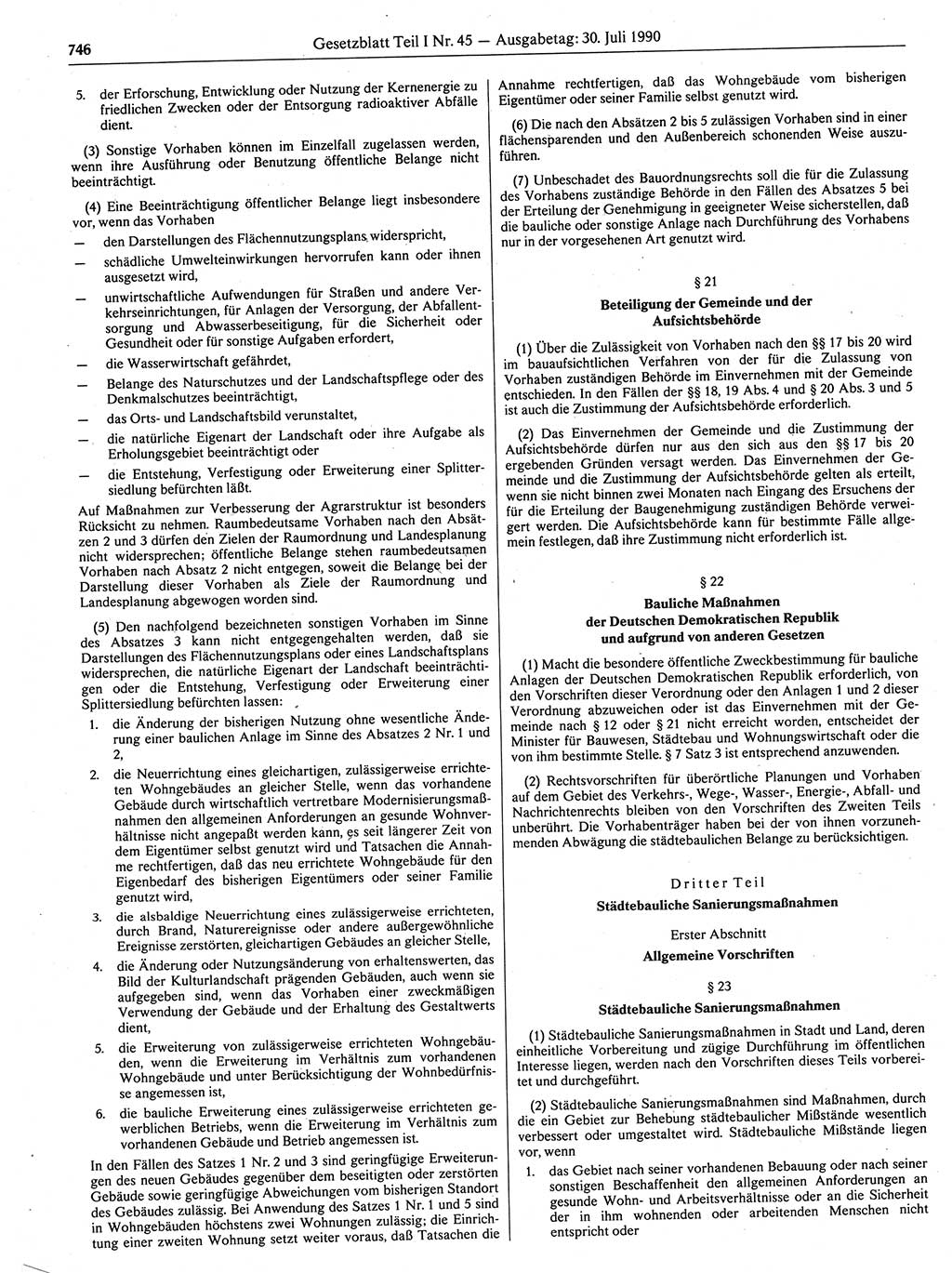 Gesetzblatt (GBl.) der Deutschen Demokratischen Republik (DDR) Teil Ⅰ 1990, Seite 746 (GBl. DDR Ⅰ 1990, S. 746)