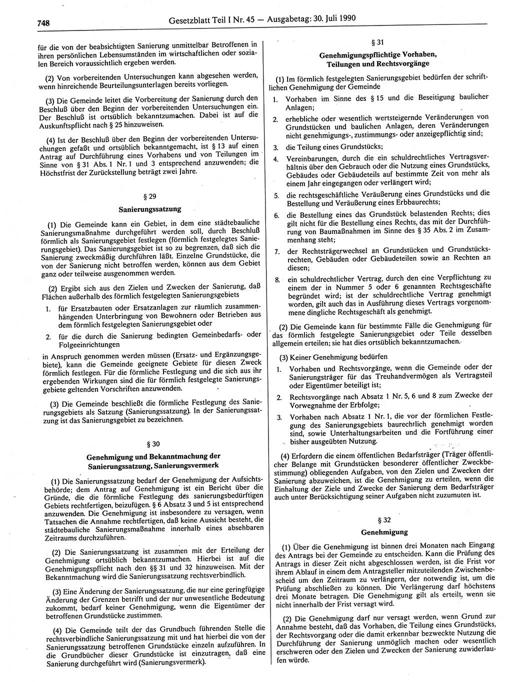 Gesetzblatt (GBl.) der Deutschen Demokratischen Republik (DDR) Teil Ⅰ 1990, Seite 748 (GBl. DDR Ⅰ 1990, S. 748)