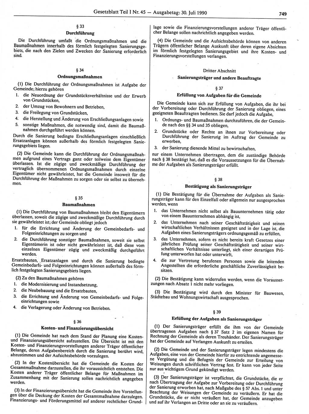 Gesetzblatt (GBl.) der Deutschen Demokratischen Republik (DDR) Teil Ⅰ 1990, Seite 749 (GBl. DDR Ⅰ 1990, S. 749)