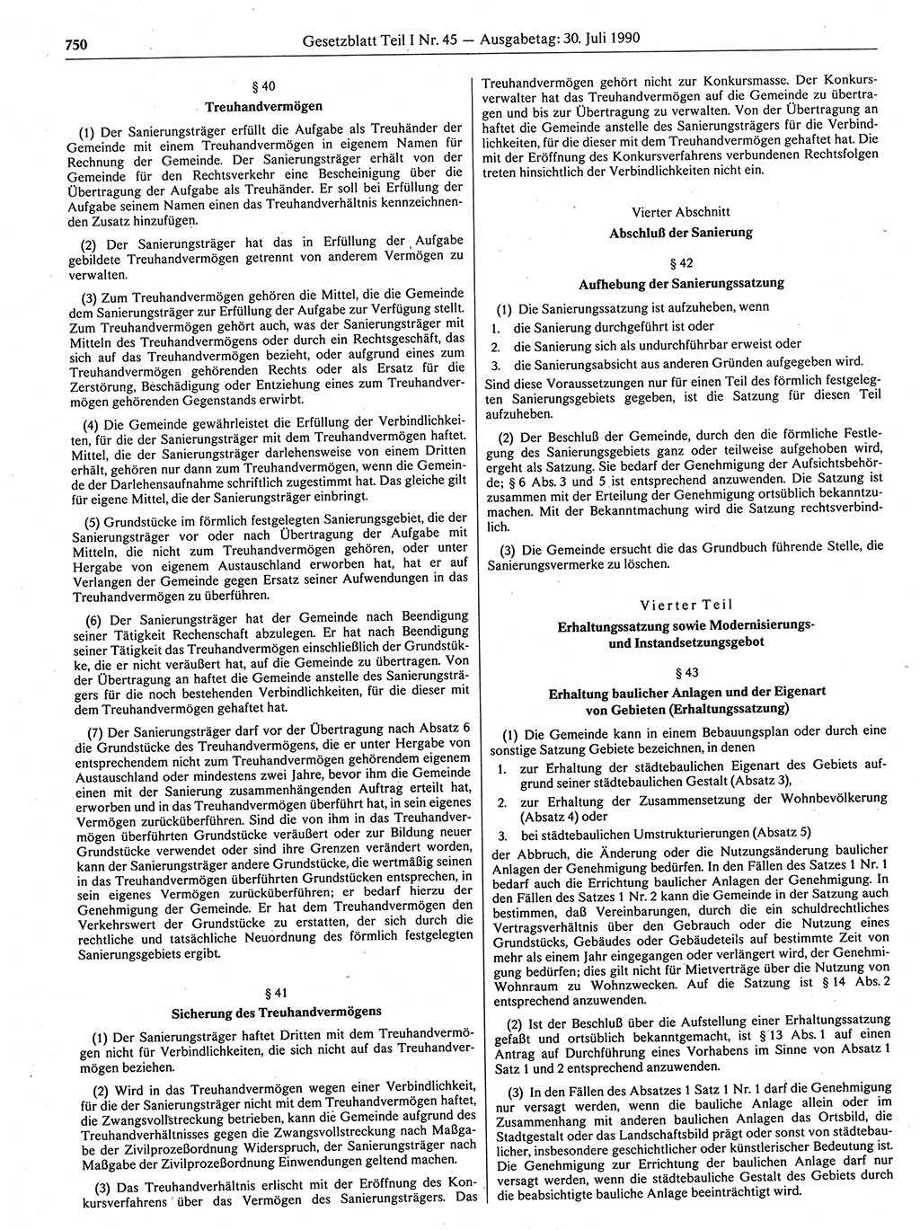 Gesetzblatt (GBl.) der Deutschen Demokratischen Republik (DDR) Teil Ⅰ 1990, Seite 750 (GBl. DDR Ⅰ 1990, S. 750)