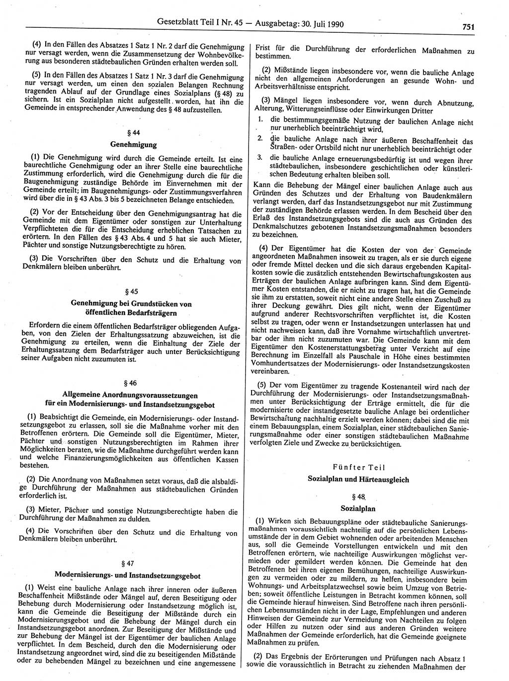 Gesetzblatt (GBl.) der Deutschen Demokratischen Republik (DDR) Teil Ⅰ 1990, Seite 751 (GBl. DDR Ⅰ 1990, S. 751)