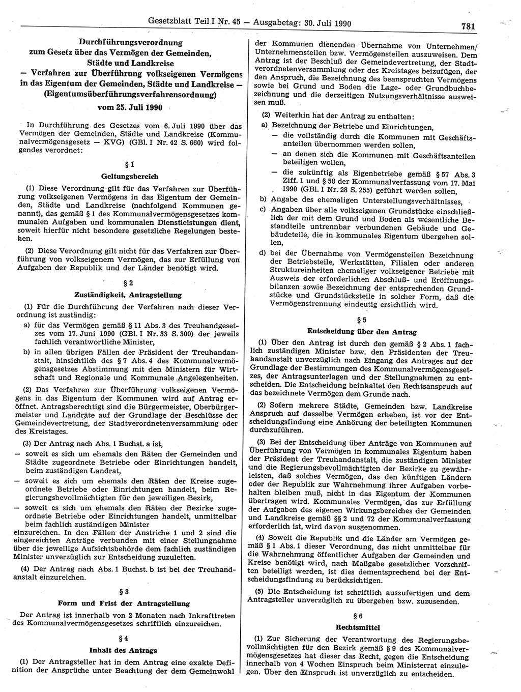 Gesetzblatt (GBl.) der Deutschen Demokratischen Republik (DDR) Teil Ⅰ 1990, Seite 781 (GBl. DDR Ⅰ 1990, S. 781)