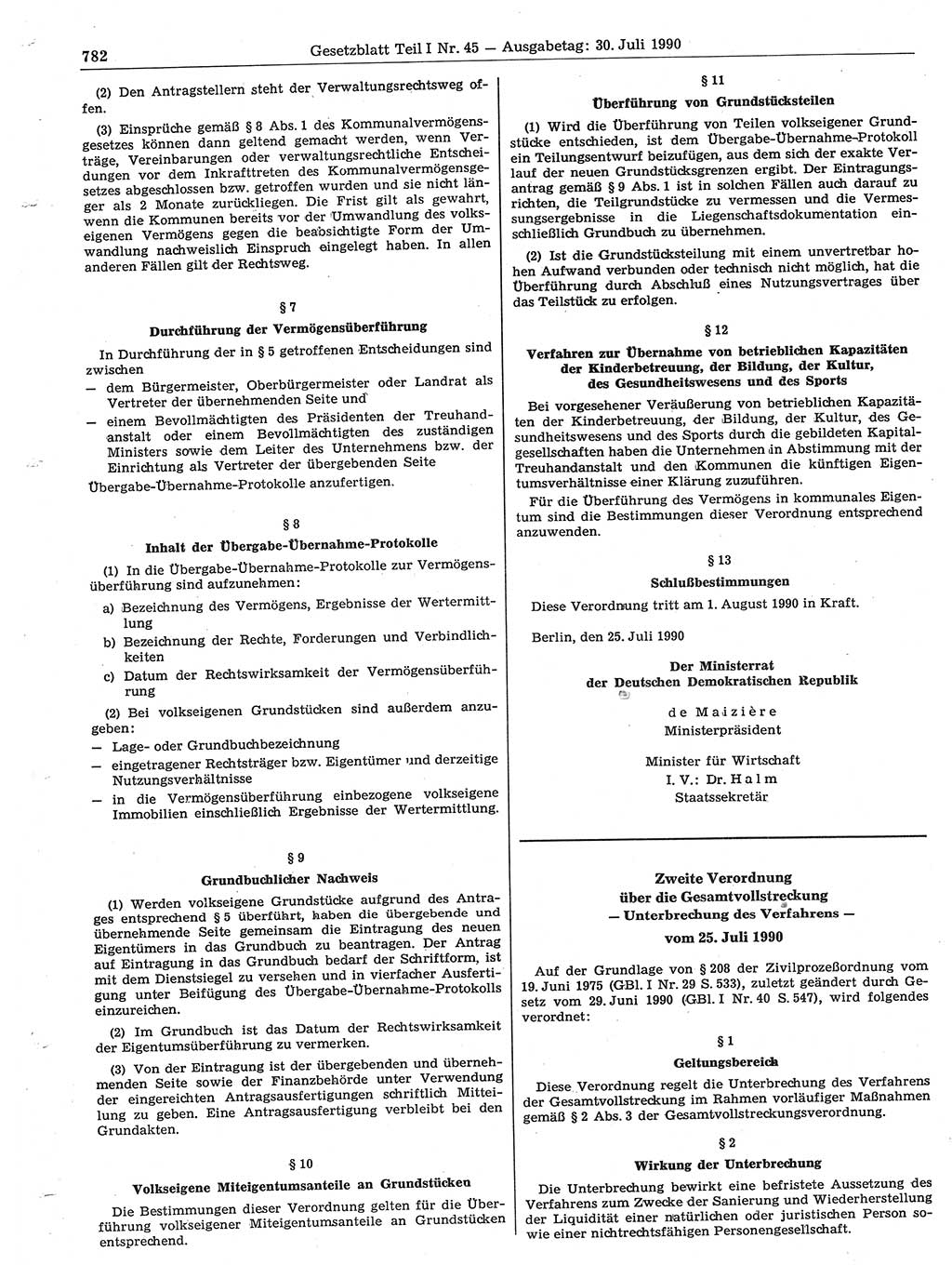 Gesetzblatt (GBl.) der Deutschen Demokratischen Republik (DDR) Teil Ⅰ 1990, Seite 782 (GBl. DDR Ⅰ 1990, S. 782)