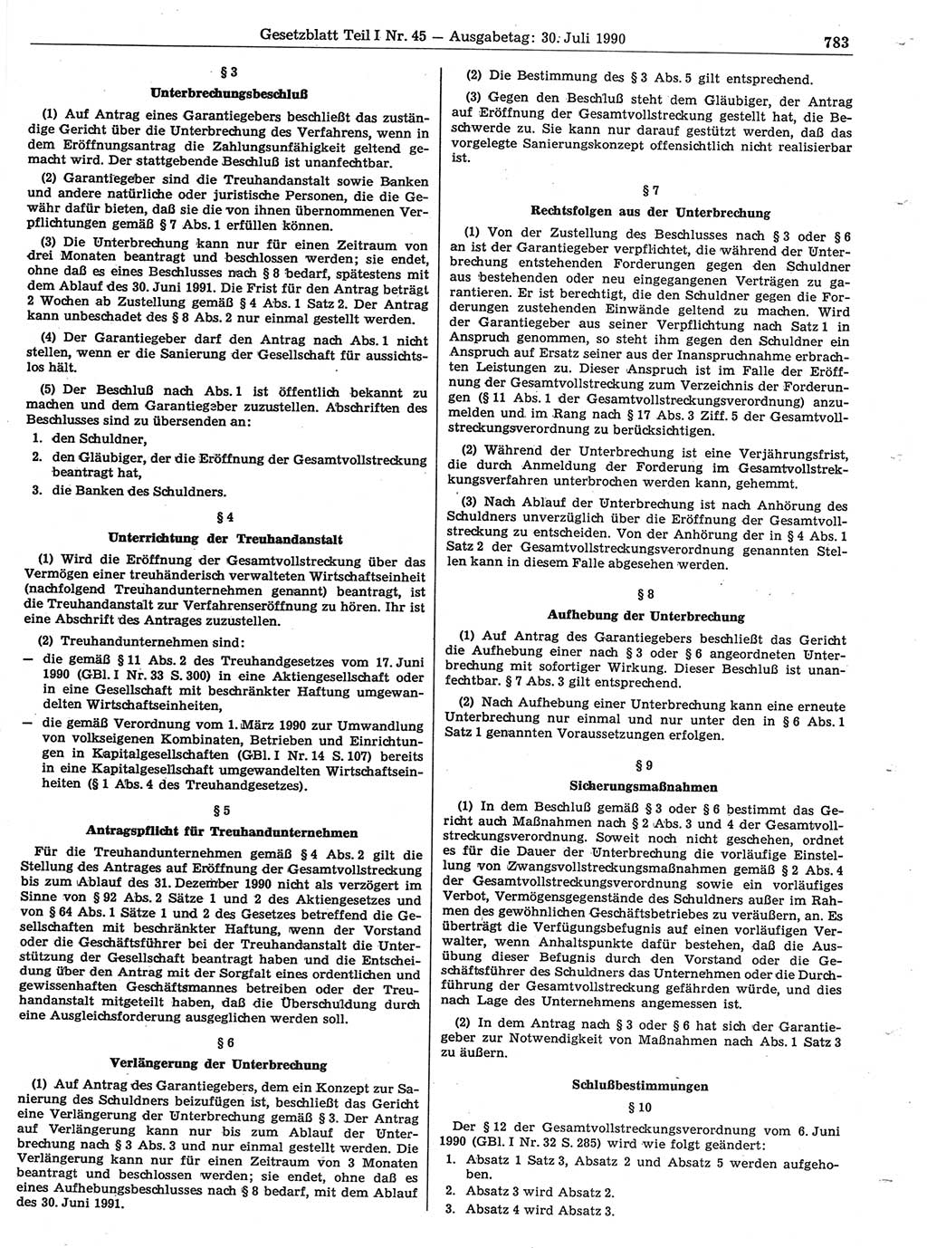 Gesetzblatt (GBl.) der Deutschen Demokratischen Republik (DDR) Teil Ⅰ 1990, Seite 783 (GBl. DDR Ⅰ 1990, S. 783)