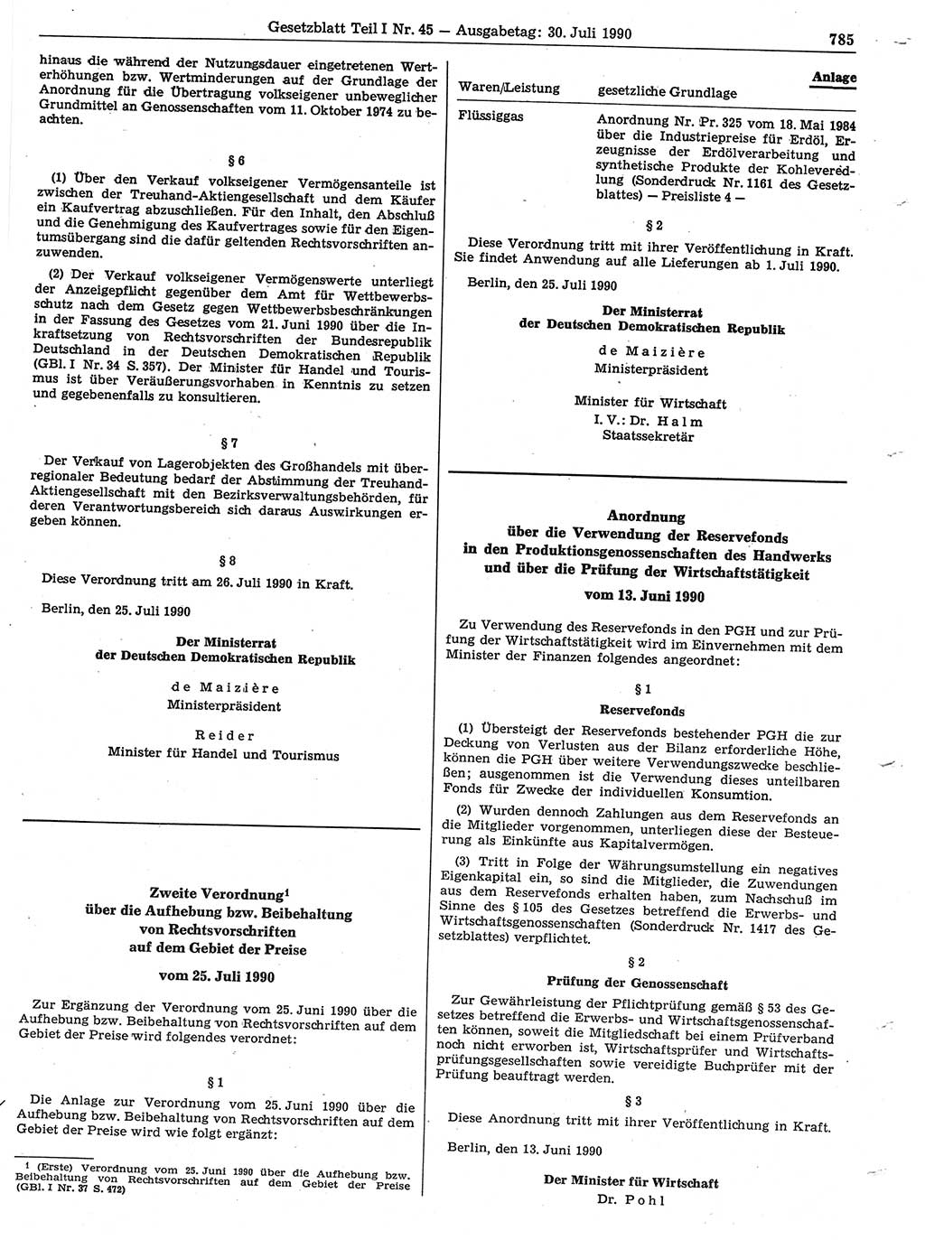 Gesetzblatt (GBl.) der Deutschen Demokratischen Republik (DDR) Teil Ⅰ 1990, Seite 785 (GBl. DDR Ⅰ 1990, S. 785)