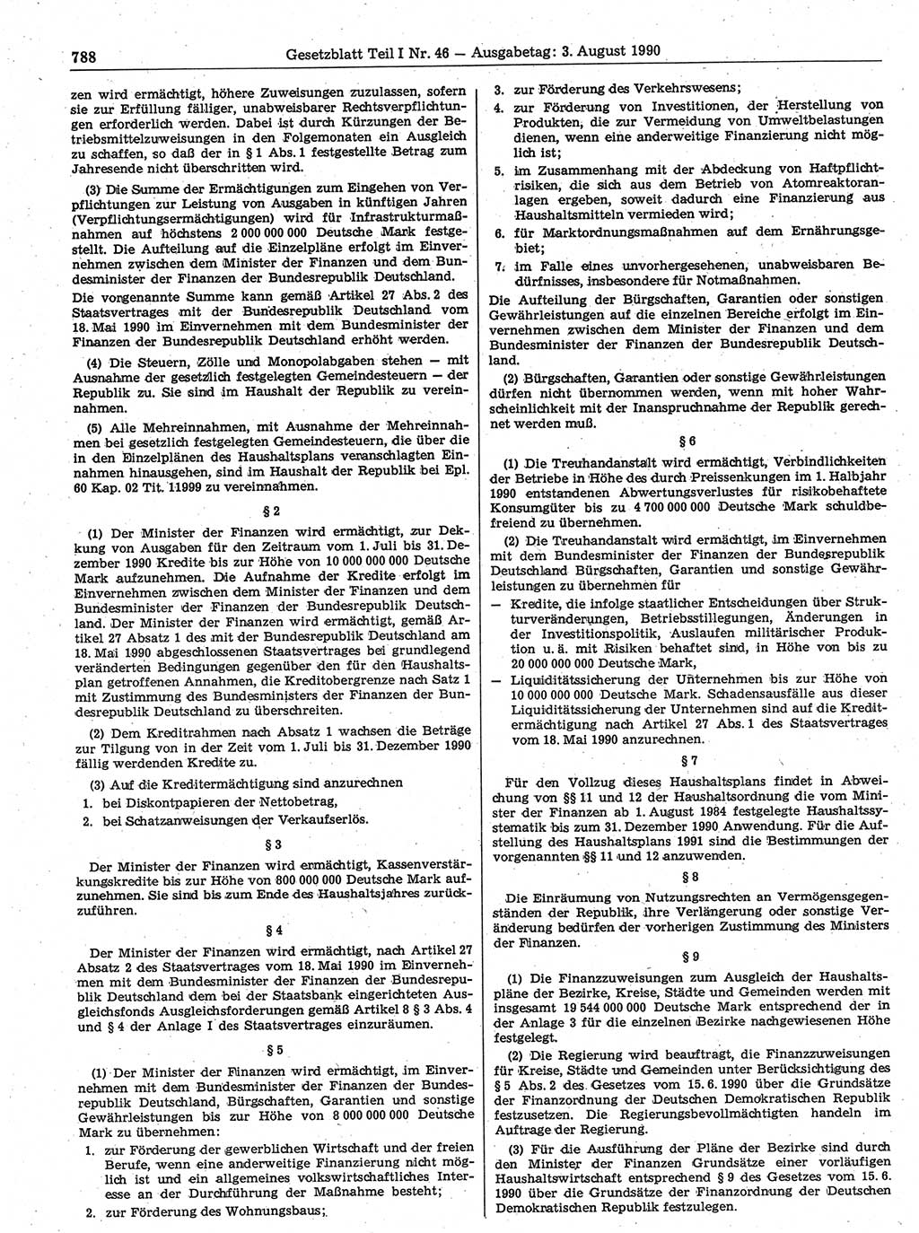 Gesetzblatt (GBl.) der Deutschen Demokratischen Republik (DDR) Teil Ⅰ 1990, Seite 788 (GBl. DDR Ⅰ 1990, S. 788)