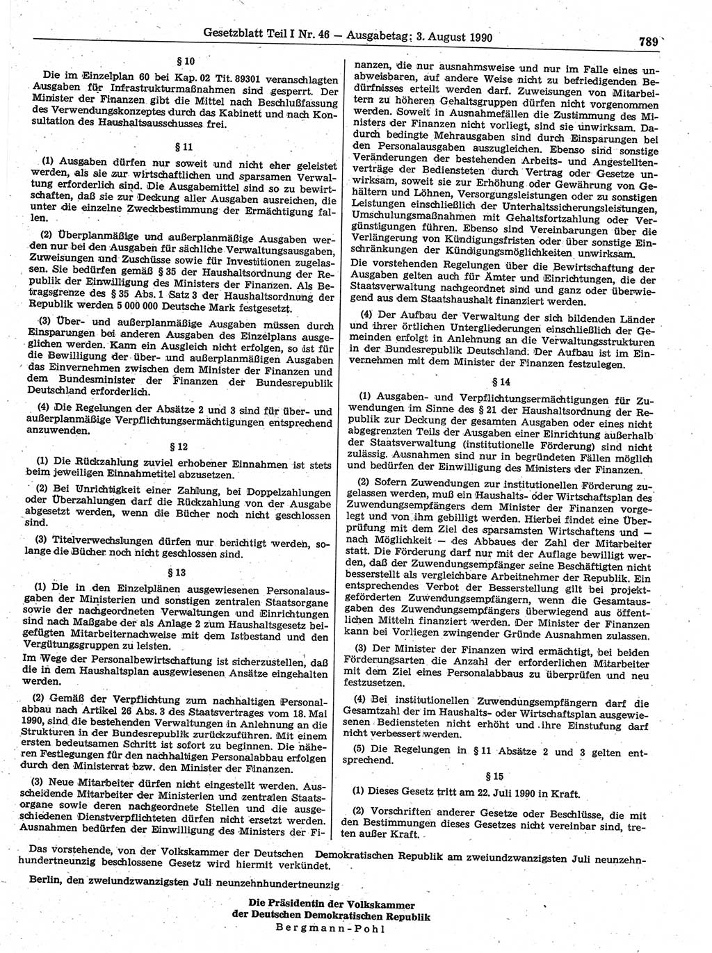 Gesetzblatt (GBl.) der Deutschen Demokratischen Republik (DDR) Teil Ⅰ 1990, Seite 789 (GBl. DDR Ⅰ 1990, S. 789)
