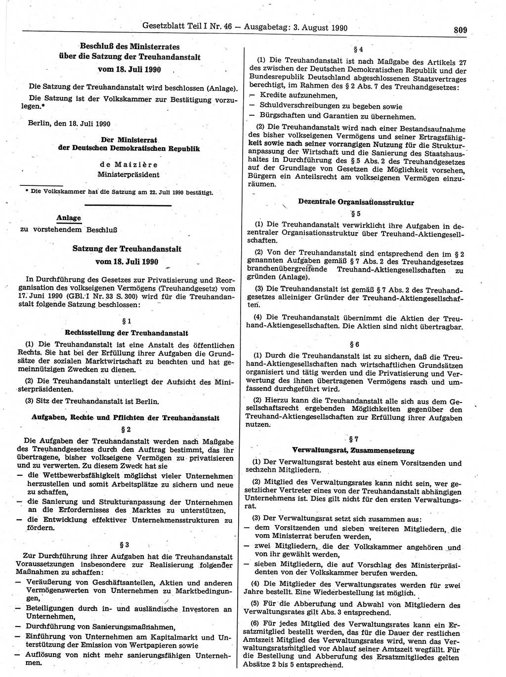 Gesetzblatt (GBl.) der Deutschen Demokratischen Republik (DDR) Teil Ⅰ 1990, Seite 809 (GBl. DDR Ⅰ 1990, S. 809)