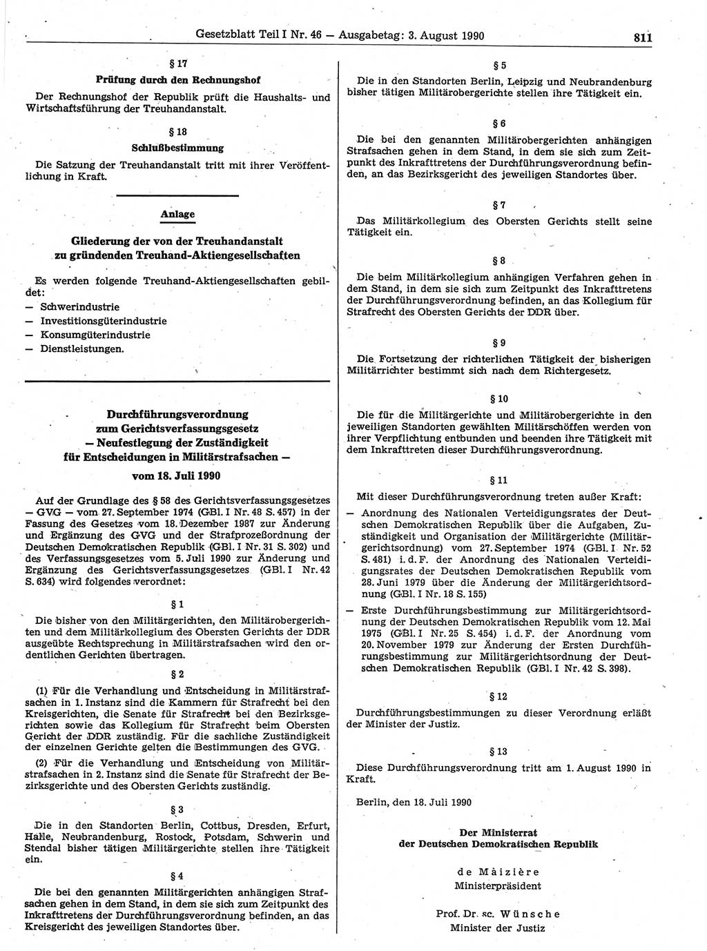 Gesetzblatt (GBl.) der Deutschen Demokratischen Republik (DDR) Teil Ⅰ 1990, Seite 811 (GBl. DDR Ⅰ 1990, S. 811)