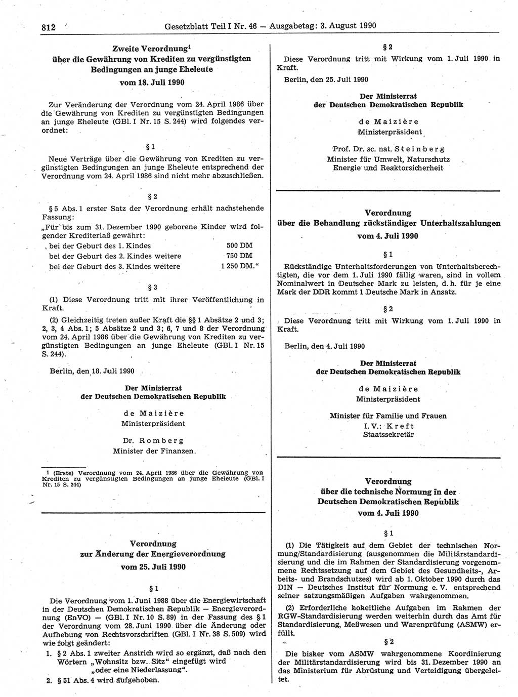 Gesetzblatt (GBl.) der Deutschen Demokratischen Republik (DDR) Teil Ⅰ 1990, Seite 812 (GBl. DDR Ⅰ 1990, S. 812)