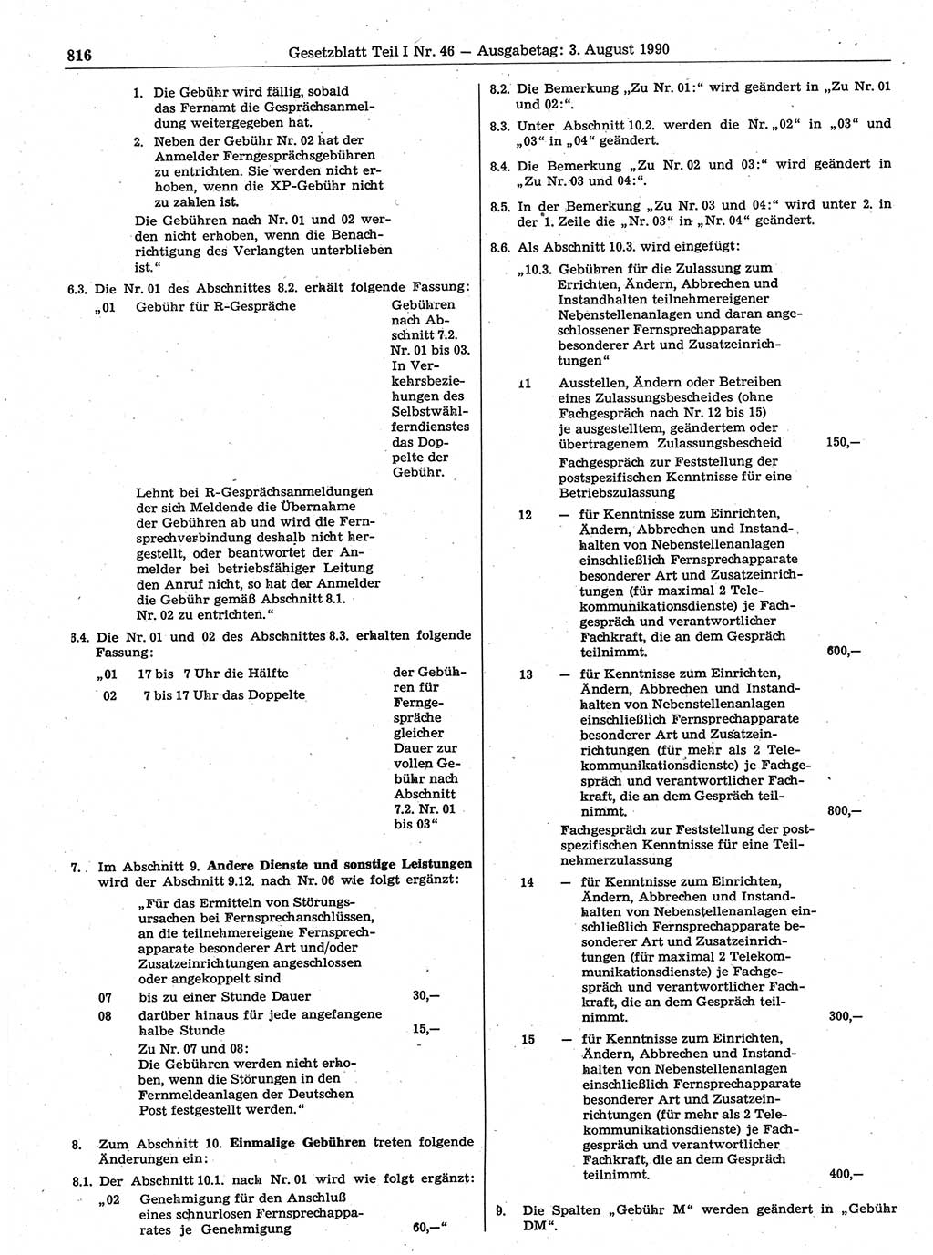 Gesetzblatt (GBl.) der Deutschen Demokratischen Republik (DDR) Teil Ⅰ 1990, Seite 816 (GBl. DDR Ⅰ 1990, S. 816)