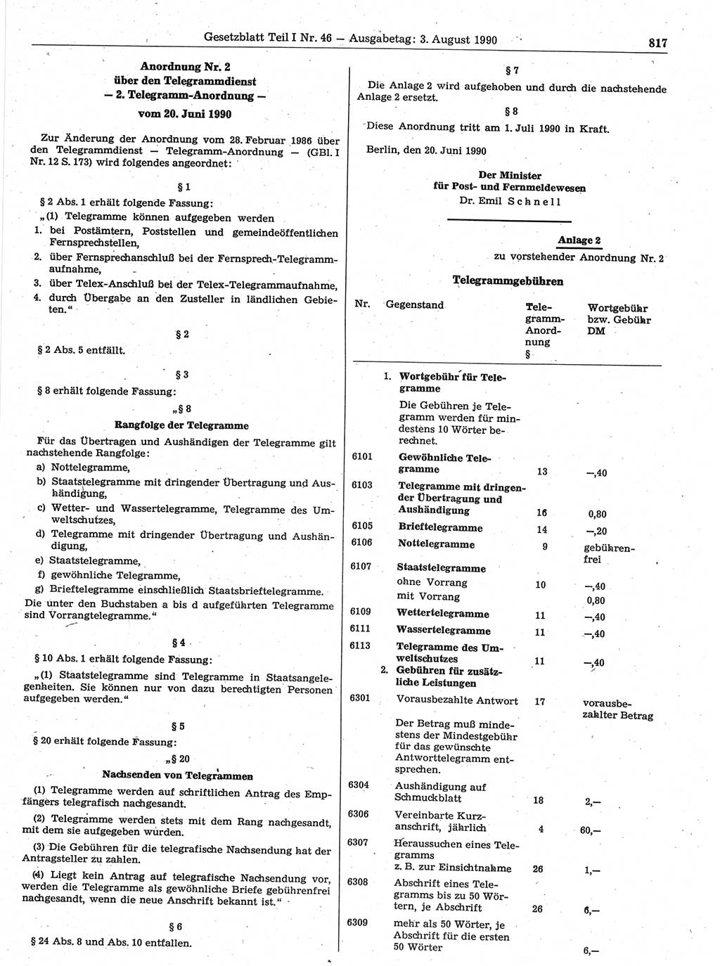 Gesetzblatt (GBl.) der Deutschen Demokratischen Republik (DDR) Teil Ⅰ 1990, Seite 817 (GBl. DDR Ⅰ 1990, S. 817)