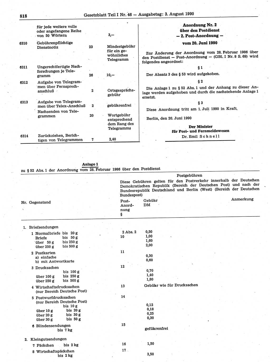 Gesetzblatt (GBl.) der Deutschen Demokratischen Republik (DDR) Teil Ⅰ 1990, Seite 818 (GBl. DDR Ⅰ 1990, S. 818)