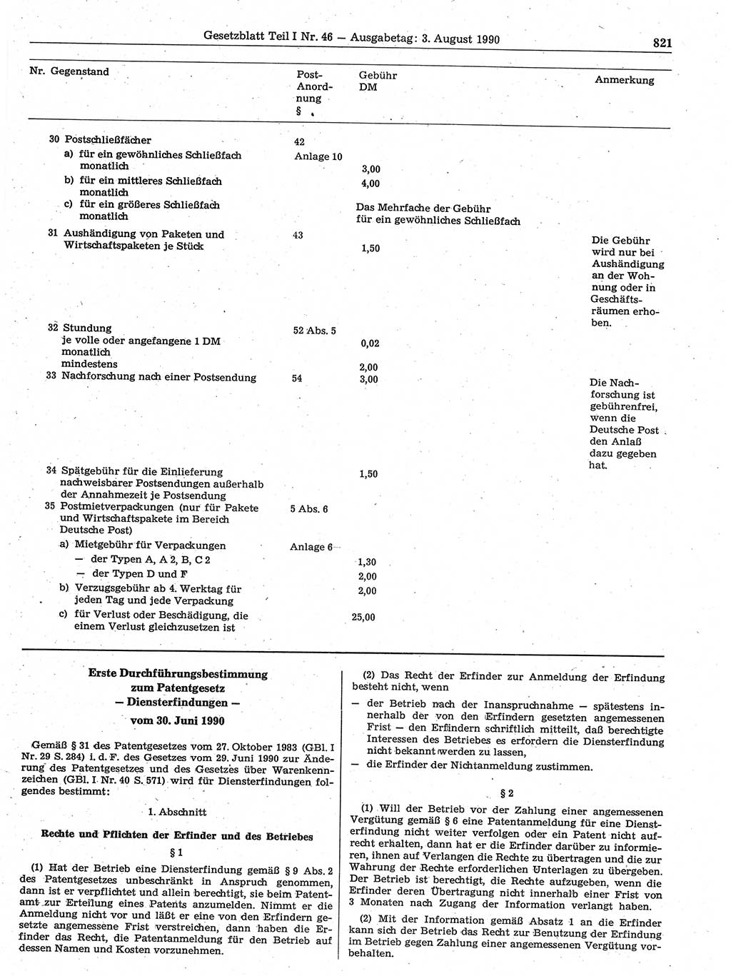 Gesetzblatt (GBl.) der Deutschen Demokratischen Republik (DDR) Teil Ⅰ 1990, Seite 821 (GBl. DDR Ⅰ 1990, S. 821)