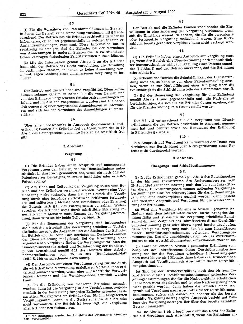 Gesetzblatt (GBl.) der Deutschen Demokratischen Republik (DDR) Teil Ⅰ 1990, Seite 822 (GBl. DDR Ⅰ 1990, S. 822)