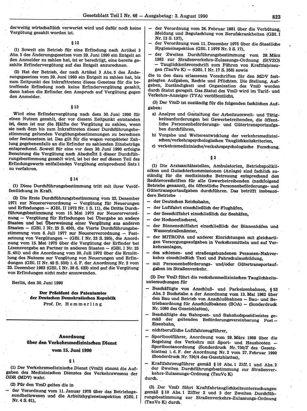 Gesetzblatt (GBl.) der Deutschen Demokratischen Republik (DDR) Teil Ⅰ 1990, Seite 823 (GBl. DDR Ⅰ 1990, S. 823)