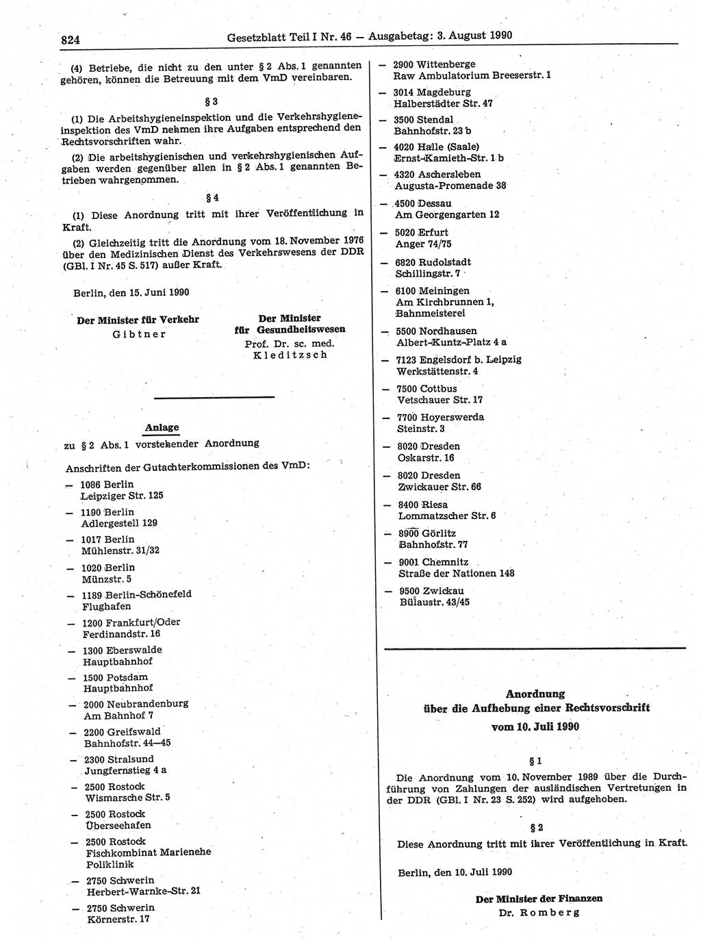Gesetzblatt (GBl.) der Deutschen Demokratischen Republik (DDR) Teil Ⅰ 1990, Seite 824 (GBl. DDR Ⅰ 1990, S. 824)
