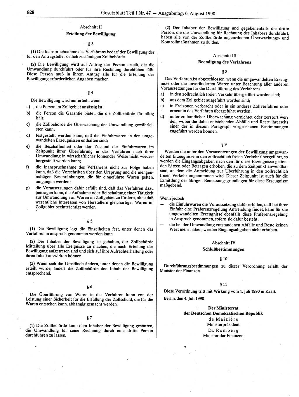 Gesetzblatt (GBl.) der Deutschen Demokratischen Republik (DDR) Teil Ⅰ 1990, Seite 828 (GBl. DDR Ⅰ 1990, S. 828)
