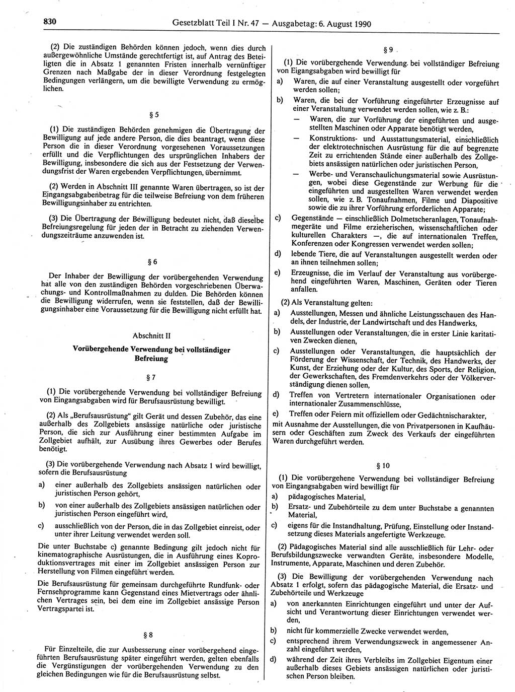Gesetzblatt (GBl.) der Deutschen Demokratischen Republik (DDR) Teil Ⅰ 1990, Seite 830 (GBl. DDR Ⅰ 1990, S. 830)