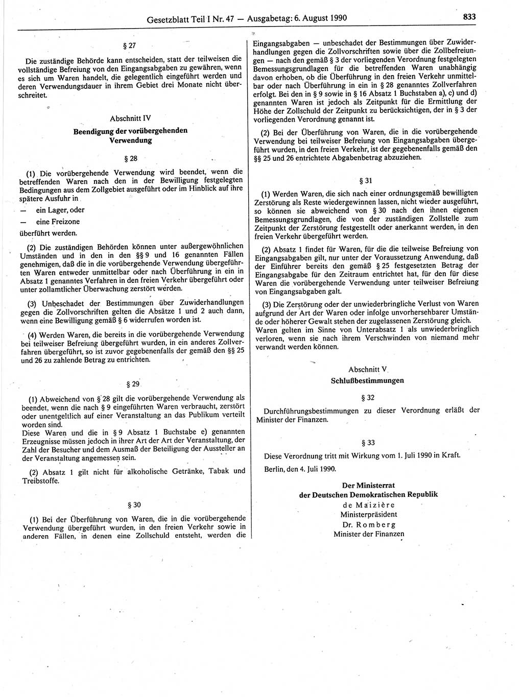 Gesetzblatt (GBl.) der Deutschen Demokratischen Republik (DDR) Teil Ⅰ 1990, Seite 833 (GBl. DDR Ⅰ 1990, S. 833)