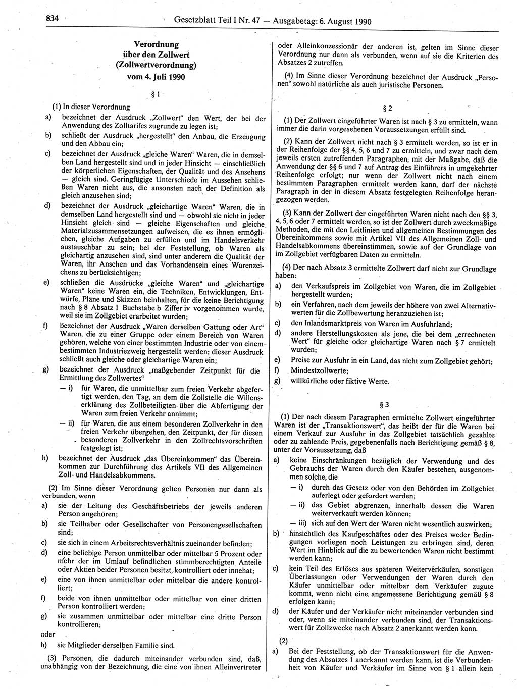 Gesetzblatt (GBl.) der Deutschen Demokratischen Republik (DDR) Teil Ⅰ 1990, Seite 834 (GBl. DDR Ⅰ 1990, S. 834)