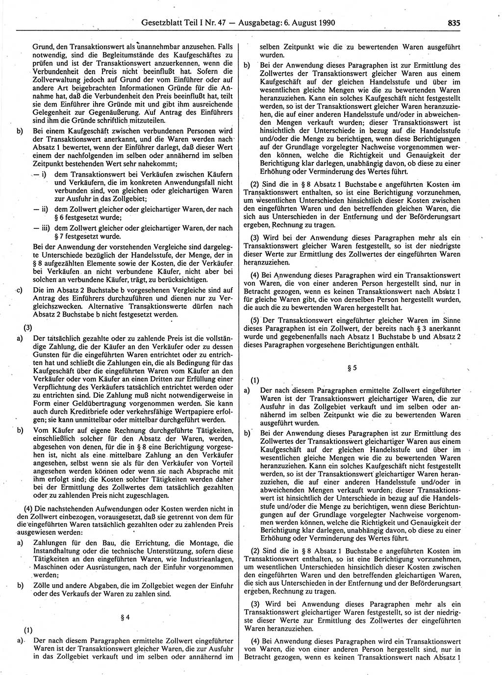 Gesetzblatt (GBl.) der Deutschen Demokratischen Republik (DDR) Teil Ⅰ 1990, Seite 835 (GBl. DDR Ⅰ 1990, S. 835)