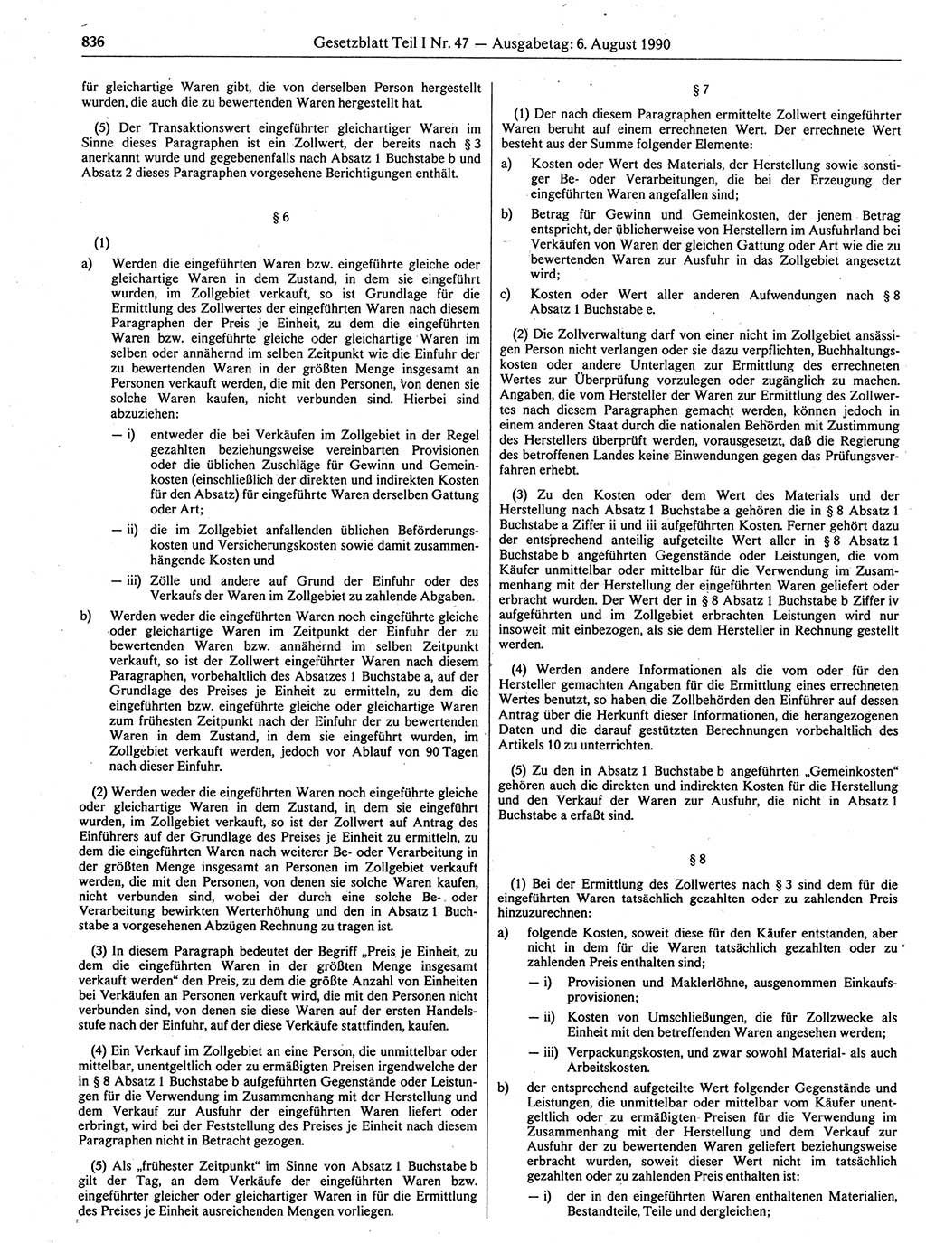 Gesetzblatt (GBl.) der Deutschen Demokratischen Republik (DDR) Teil Ⅰ 1990, Seite 836 (GBl. DDR Ⅰ 1990, S. 836)