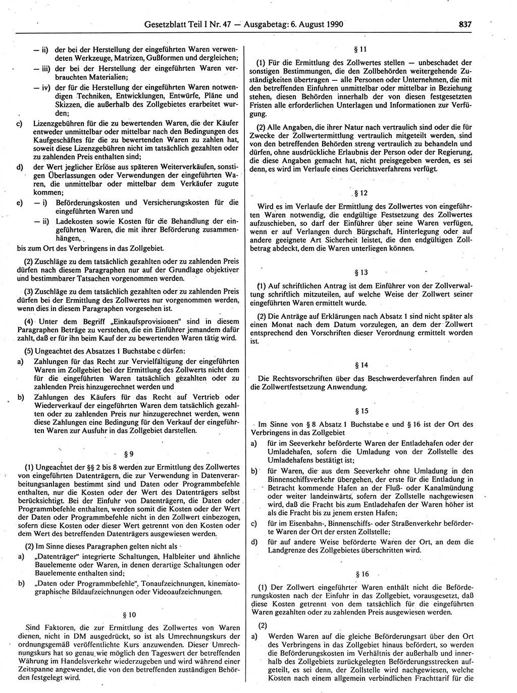 Gesetzblatt (GBl.) der Deutschen Demokratischen Republik (DDR) Teil Ⅰ 1990, Seite 837 (GBl. DDR Ⅰ 1990, S. 837)