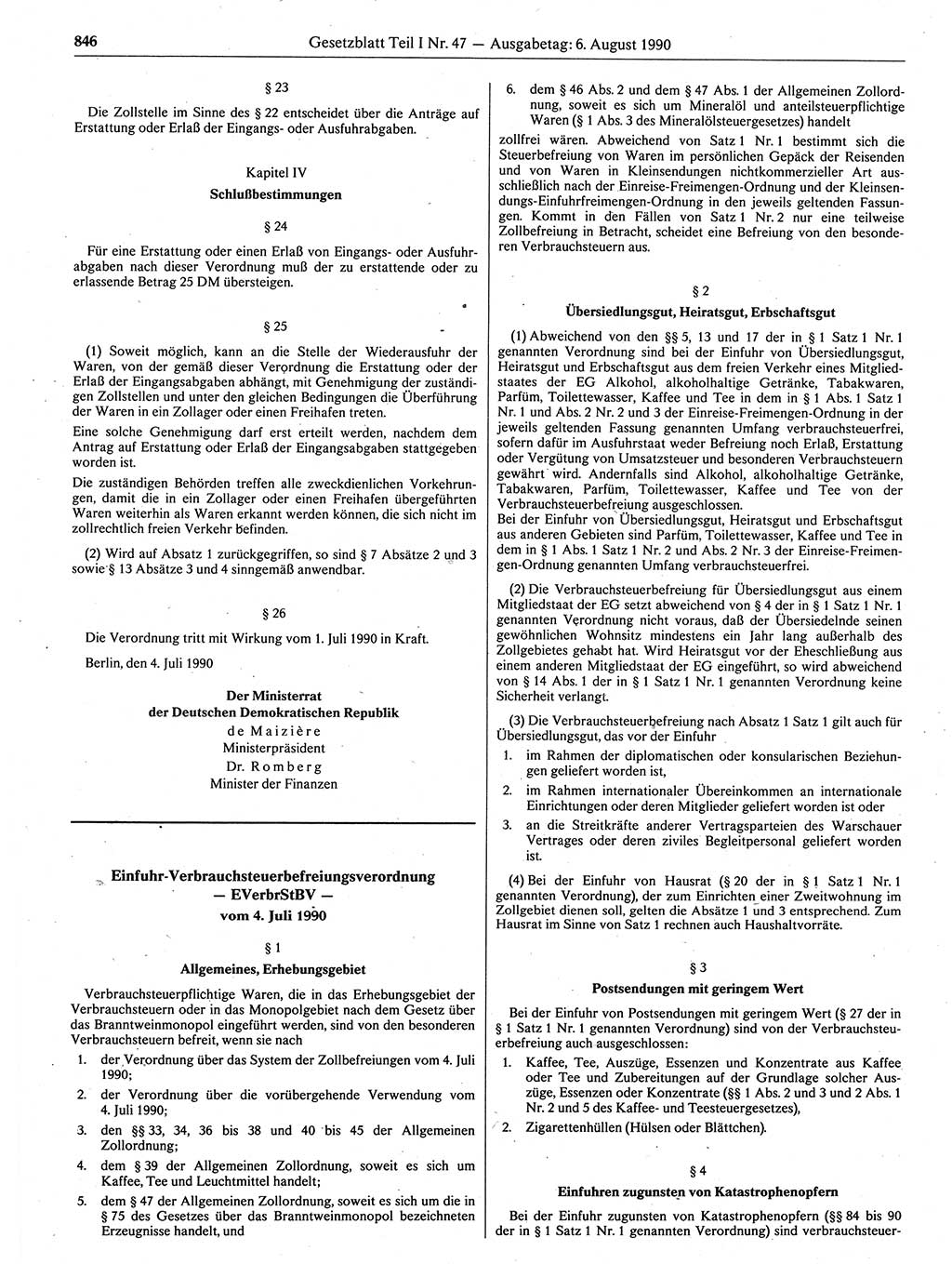 Gesetzblatt (GBl.) der Deutschen Demokratischen Republik (DDR) Teil Ⅰ 1990, Seite 846 (GBl. DDR Ⅰ 1990, S. 846)