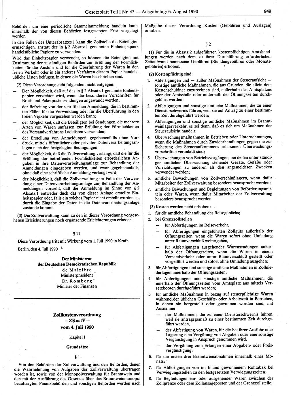 Gesetzblatt (GBl.) der Deutschen Demokratischen Republik (DDR) Teil Ⅰ 1990, Seite 849 (GBl. DDR Ⅰ 1990, S. 849)
