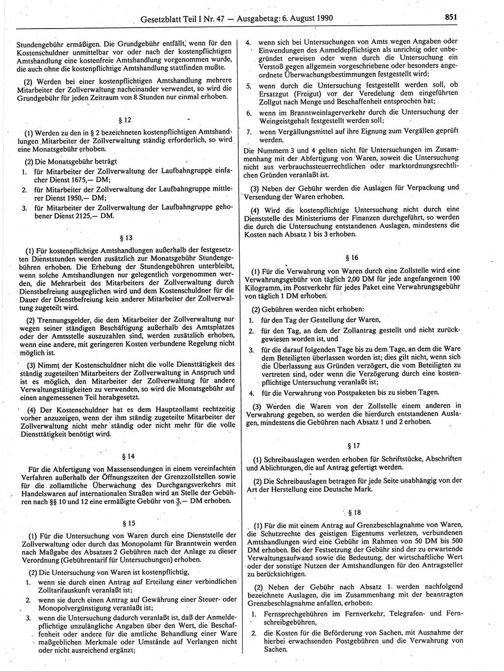 Gesetzblatt (GBl.) der Deutschen Demokratischen Republik (DDR) Teil Ⅰ 1990, Seite 851 (GBl. DDR Ⅰ 1990, S. 851)