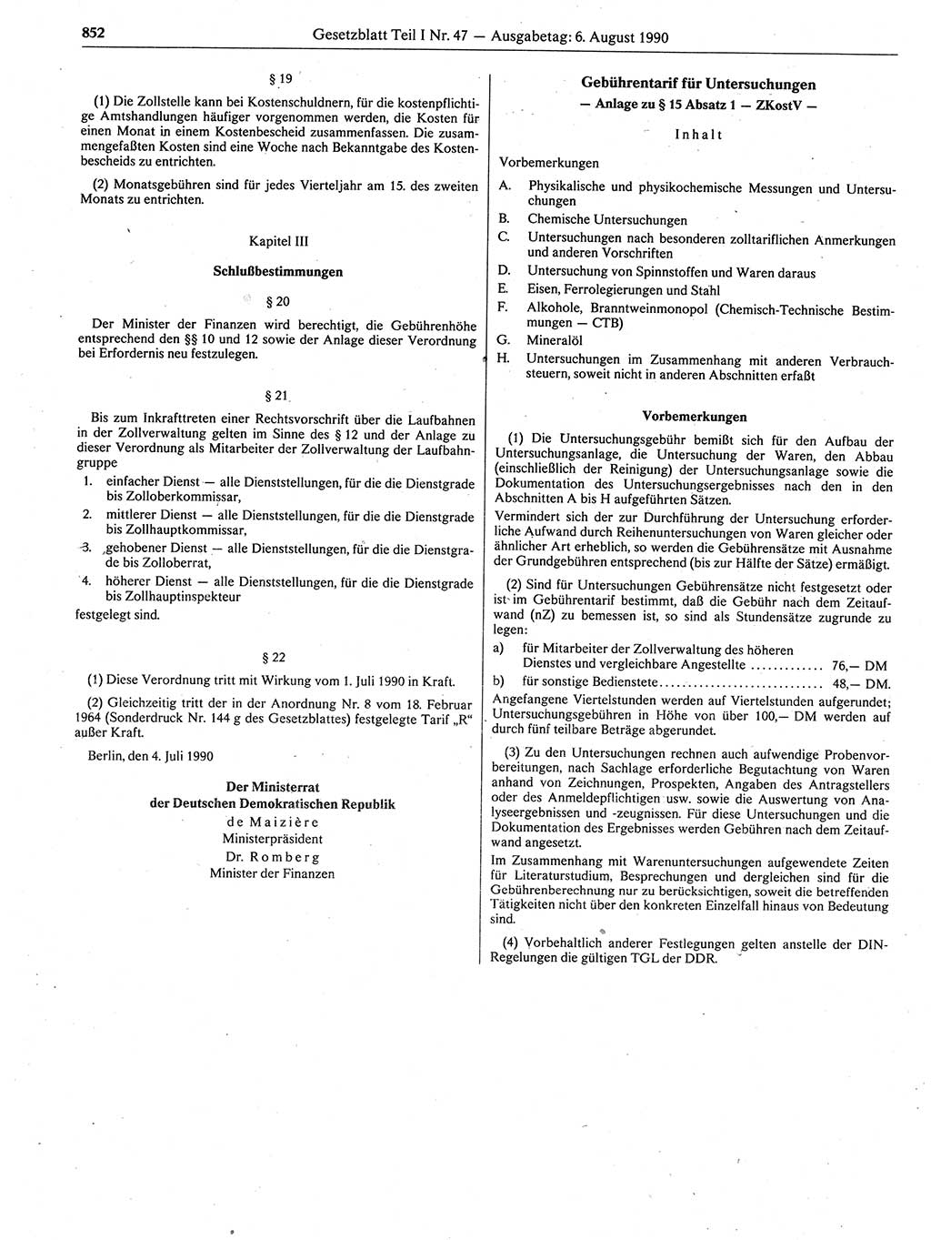 Gesetzblatt (GBl.) der Deutschen Demokratischen Republik (DDR) Teil Ⅰ 1990, Seite 852 (GBl. DDR Ⅰ 1990, S. 852)