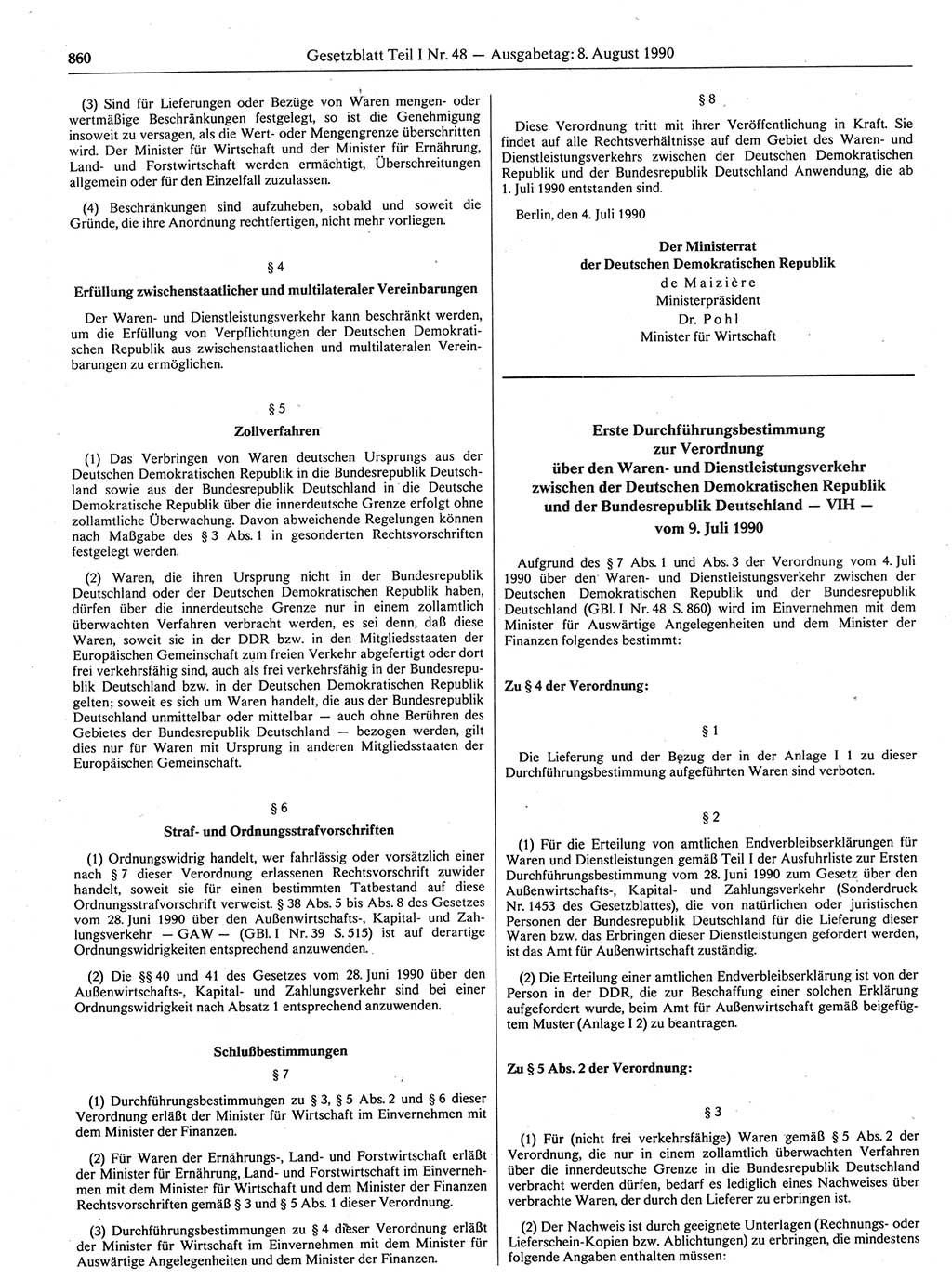 Gesetzblatt (GBl.) der Deutschen Demokratischen Republik (DDR) Teil Ⅰ 1990, Seite 860 (GBl. DDR Ⅰ 1990, S. 860)
