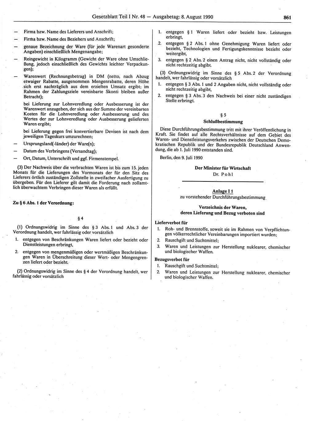 Gesetzblatt (GBl.) der Deutschen Demokratischen Republik (DDR) Teil Ⅰ 1990, Seite 861 (GBl. DDR Ⅰ 1990, S. 861)