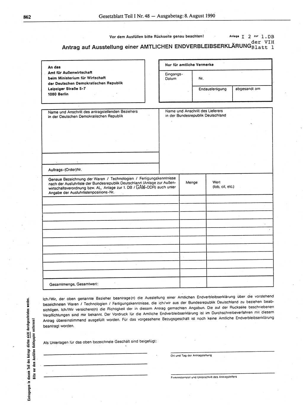 Gesetzblatt (GBl.) der Deutschen Demokratischen Republik (DDR) Teil Ⅰ 1990, Seite 862 (GBl. DDR Ⅰ 1990, S. 862)