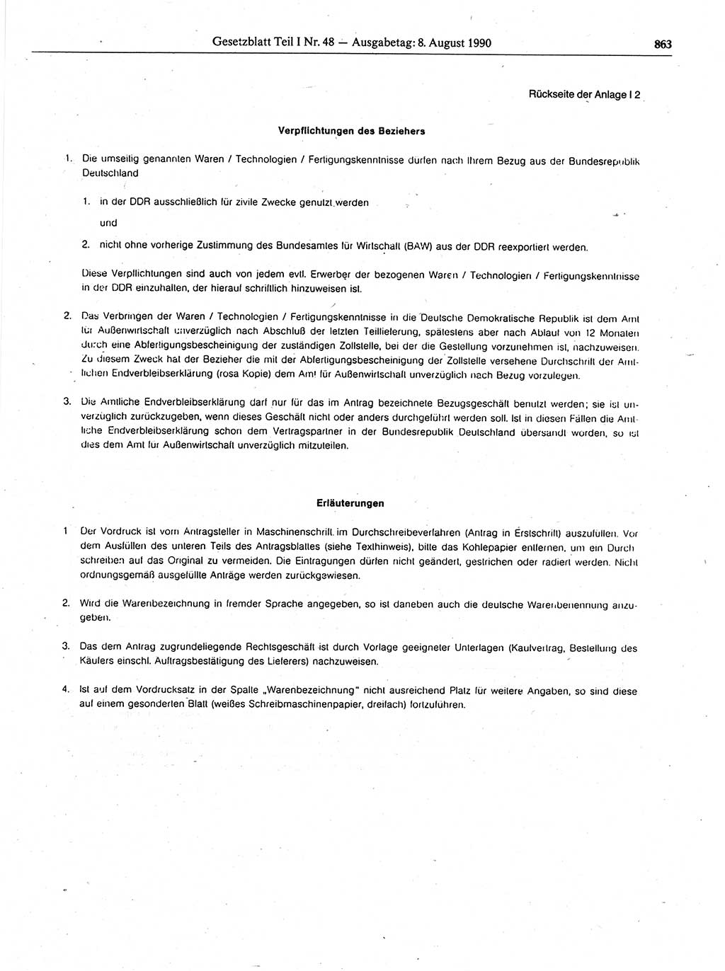 Gesetzblatt (GBl.) der Deutschen Demokratischen Republik (DDR) Teil Ⅰ 1990, Seite 863 (GBl. DDR Ⅰ 1990, S. 863)
