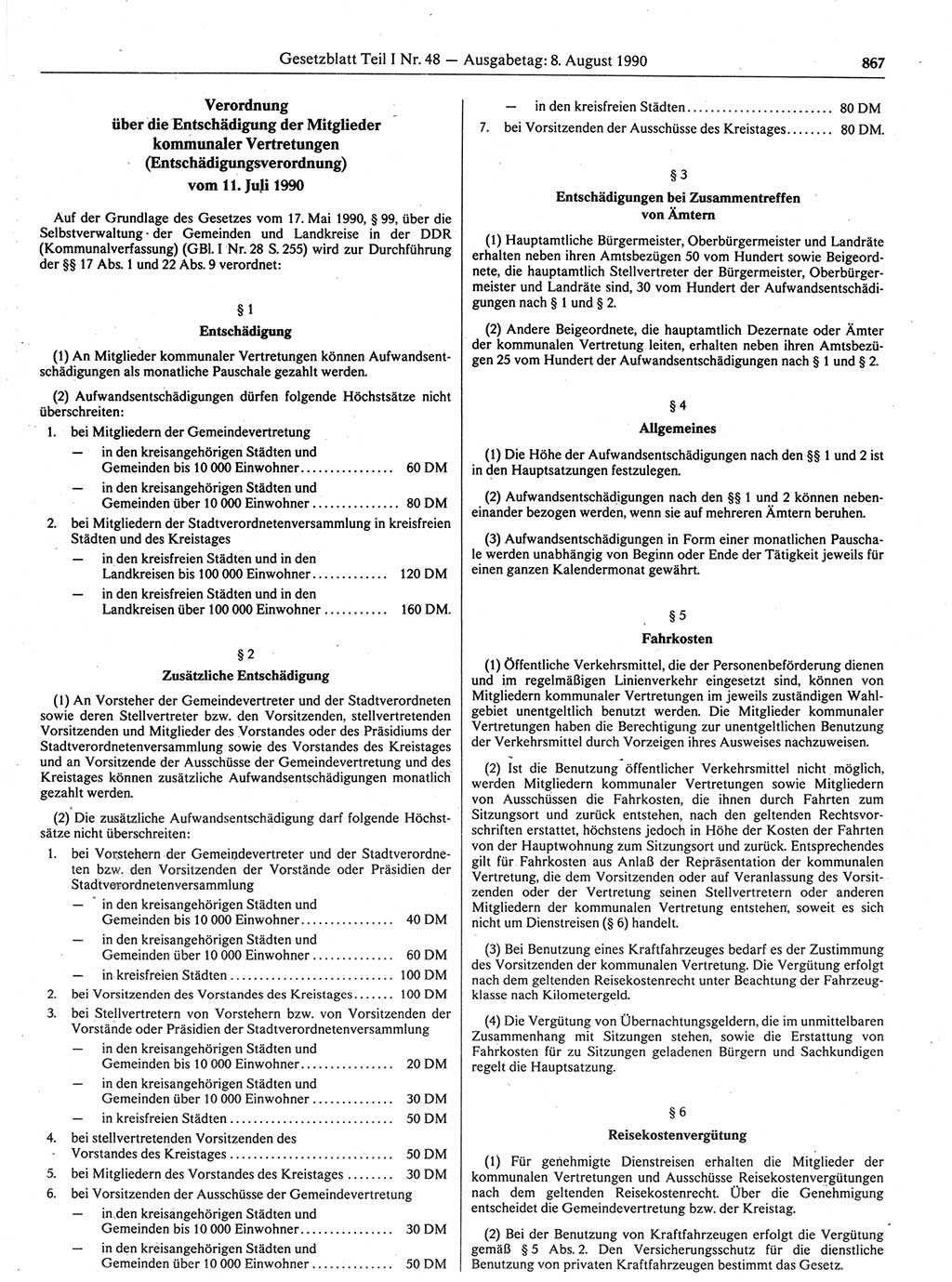 Gesetzblatt (GBl.) der Deutschen Demokratischen Republik (DDR) Teil Ⅰ 1990, Seite 867 (GBl. DDR Ⅰ 1990, S. 867)