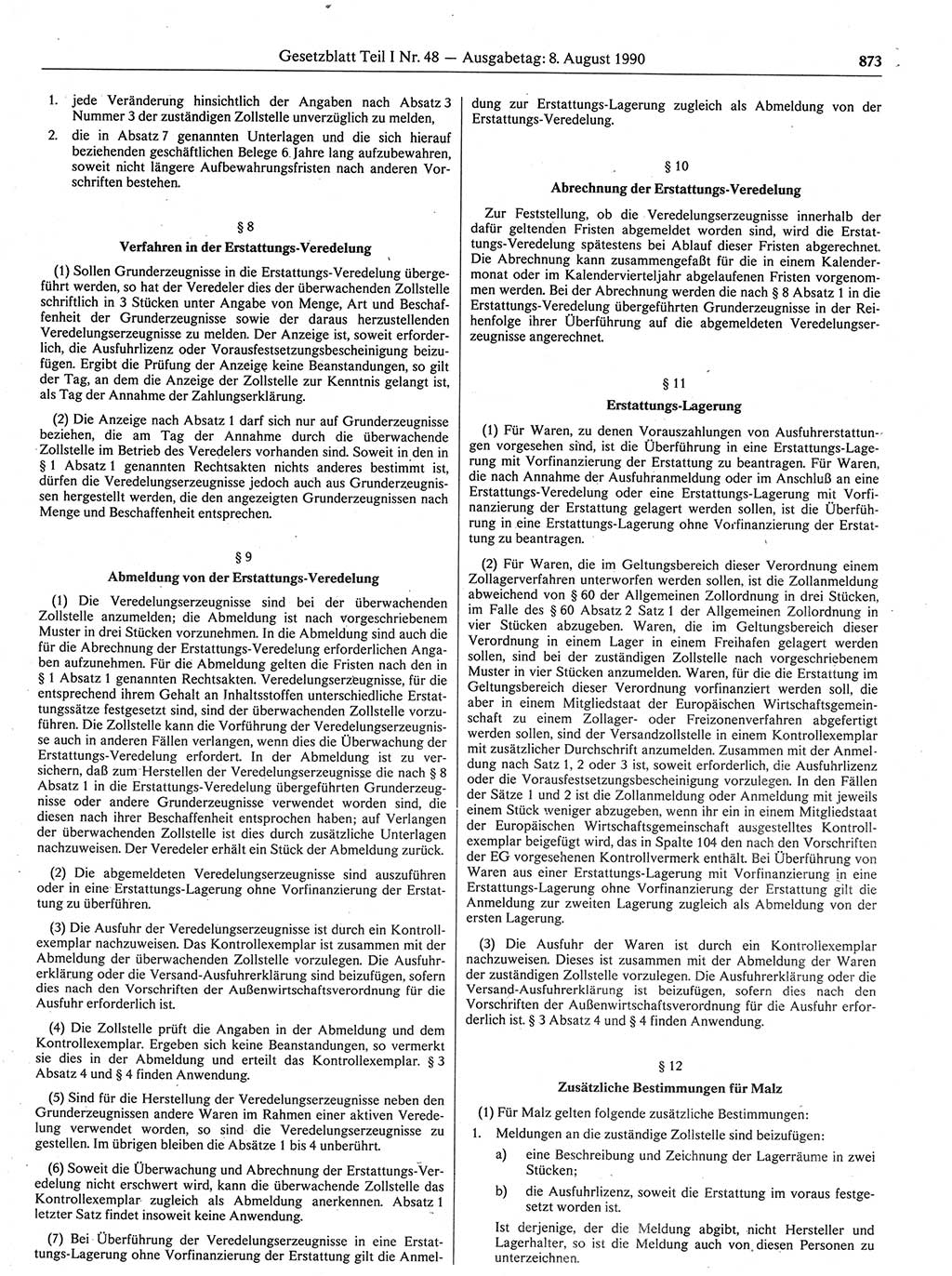 Gesetzblatt (GBl.) der Deutschen Demokratischen Republik (DDR) Teil Ⅰ 1990, Seite 873 (GBl. DDR Ⅰ 1990, S. 873)