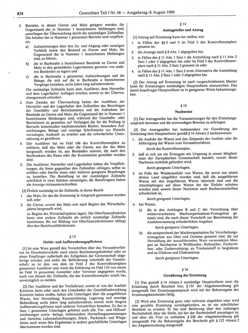 Gesetzblatt (GBl.) der Deutschen Demokratischen Republik (DDR) Teil Ⅰ 1990, Seite 874 (GBl. DDR Ⅰ 1990, S. 874)
