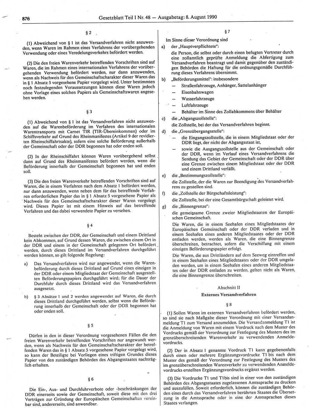 Gesetzblatt (GBl.) der Deutschen Demokratischen Republik (DDR) Teil Ⅰ 1990, Seite 876 (GBl. DDR Ⅰ 1990, S. 876)