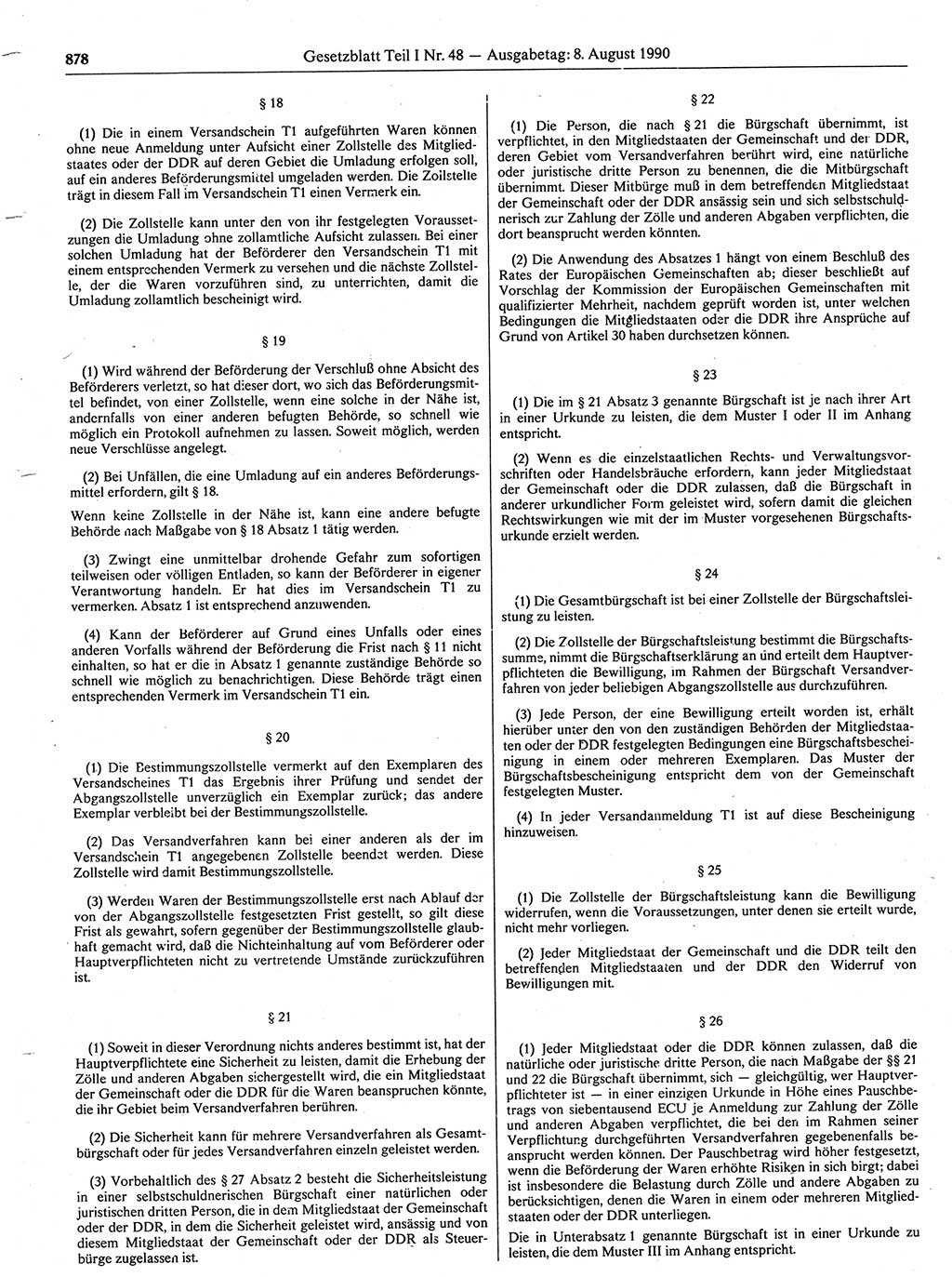 Gesetzblatt (GBl.) der Deutschen Demokratischen Republik (DDR) Teil Ⅰ 1990, Seite 878 (GBl. DDR Ⅰ 1990, S. 878)