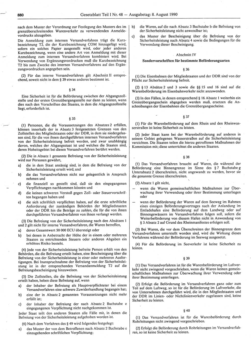 Gesetzblatt (GBl.) der Deutschen Demokratischen Republik (DDR) Teil Ⅰ 1990, Seite 880 (GBl. DDR Ⅰ 1990, S. 880)