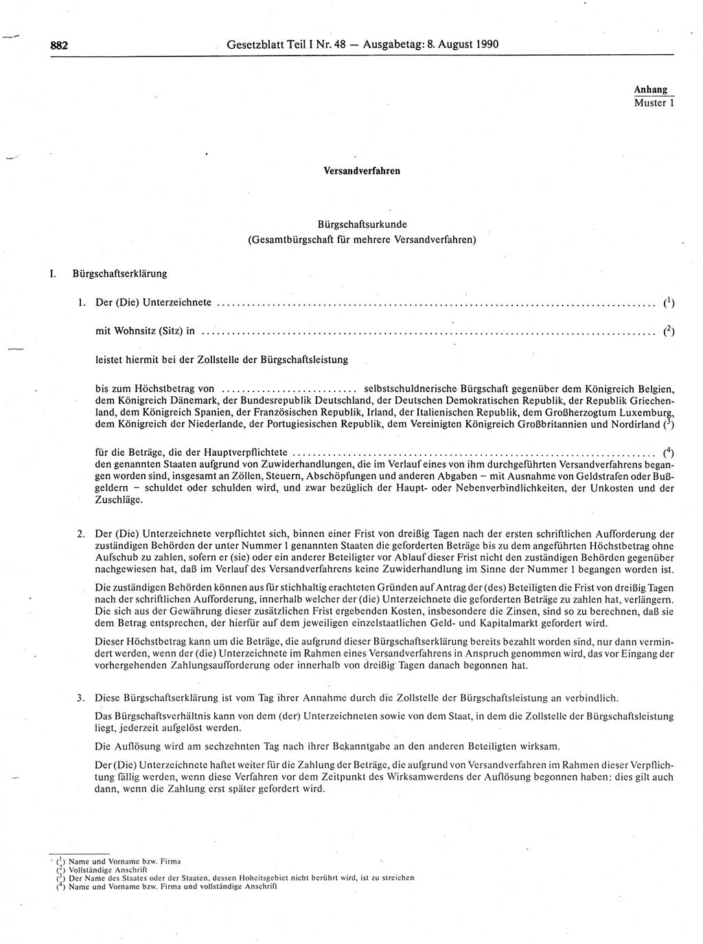 Gesetzblatt (GBl.) der Deutschen Demokratischen Republik (DDR) Teil Ⅰ 1990, Seite 882 (GBl. DDR Ⅰ 1990, S. 882)